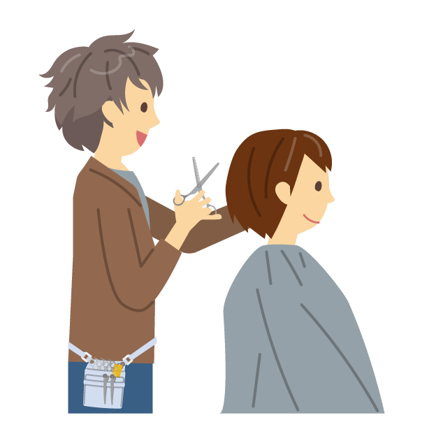 お客様の髪を切る美容師のイラスト