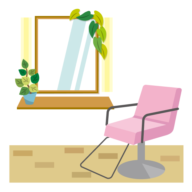鏡と椅子のあるサロンのイラスト