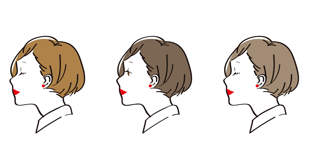 ３パターンのヘアカラーの女性