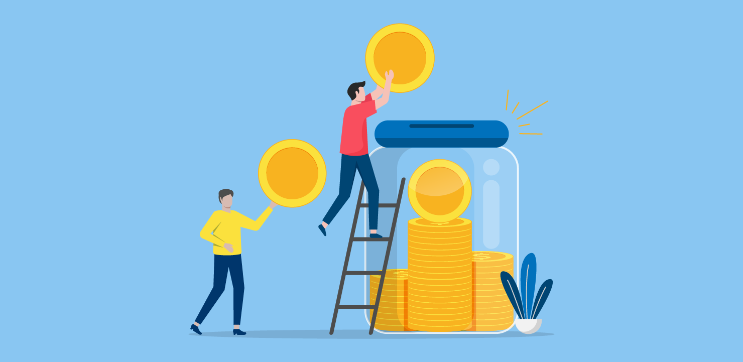 お金を積み上げる人のイラスト