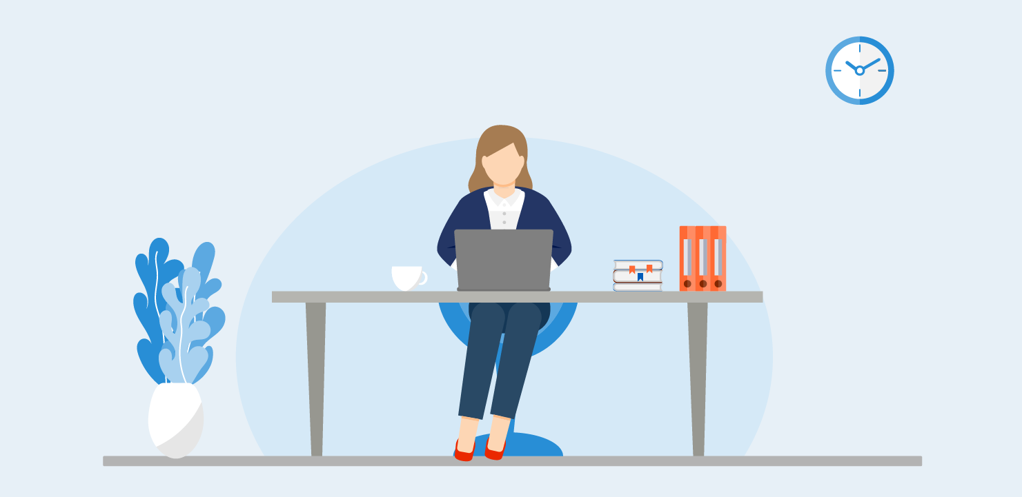 PCで仕事をする女性のイラスト